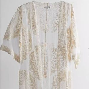 Poof New York Embroidered Mesh Flyaway Kimono